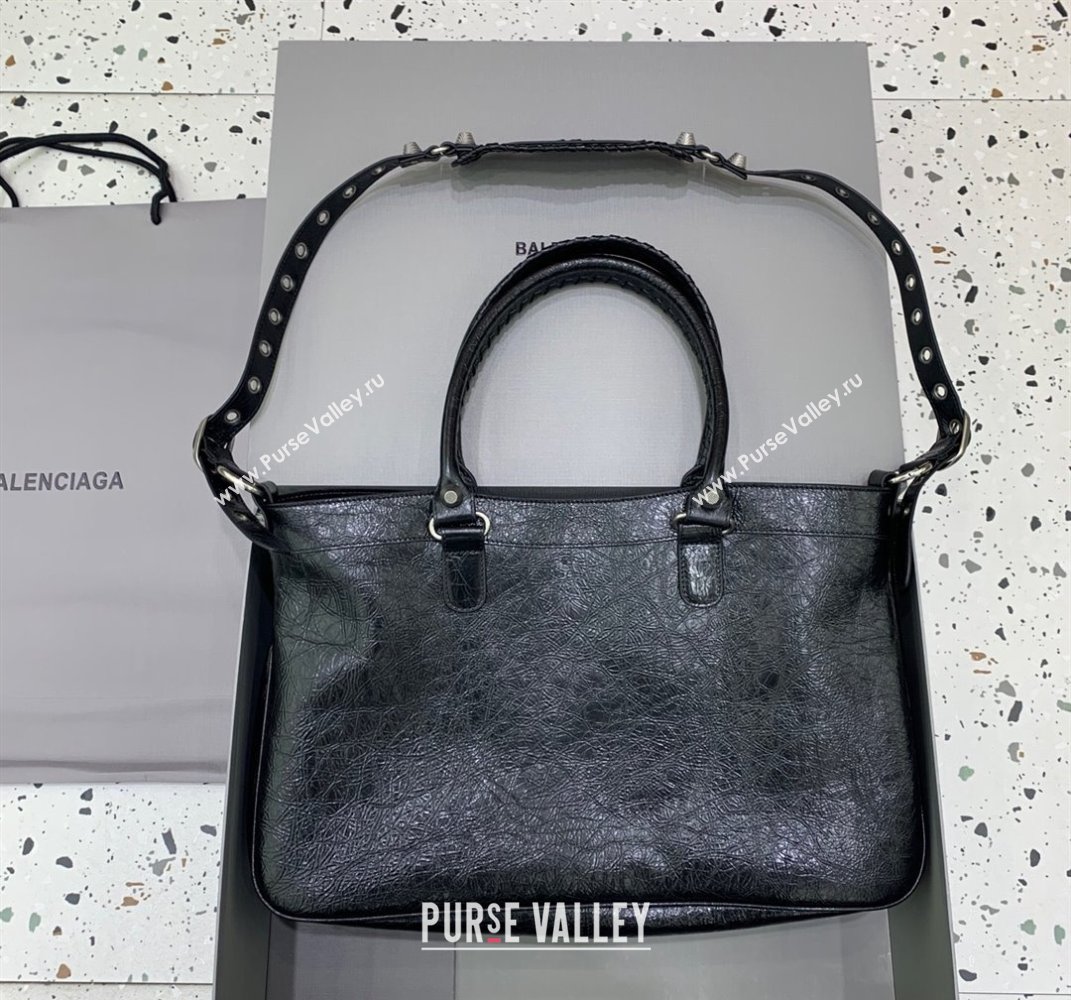 Balenciaga Neo Cagole XL Plus Tote Bag in Black Arena lambskin, aged-silver hardware 2025 (JM-250408103)