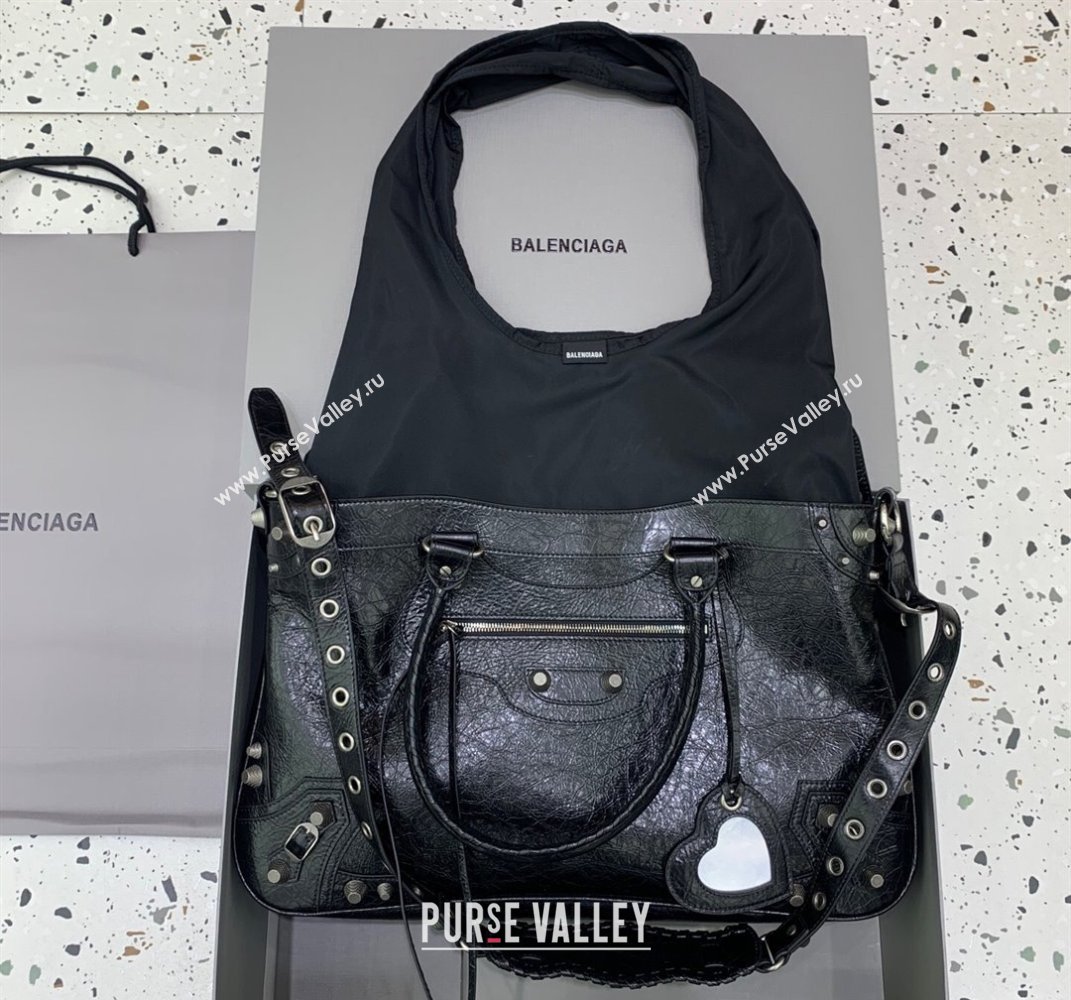 Balenciaga Neo Cagole XL Plus Tote Bag in Black Arena lambskin, aged-silver hardware 2025 (JM-250408103)