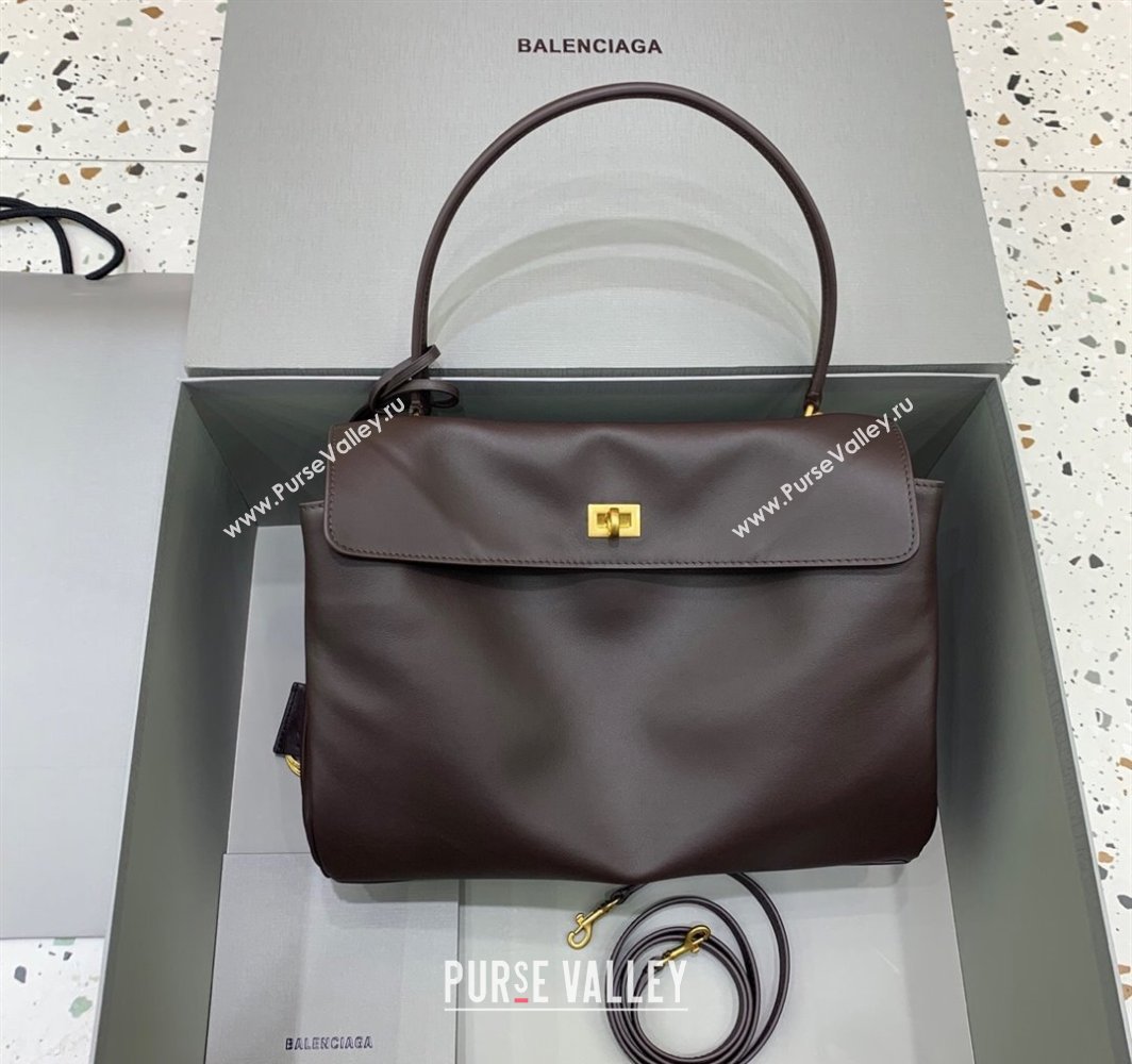 Balenciaga Rodeo Medium Handbag in smooth calfskin Coffee/Aged Gold 2024 78972 (JM-250408104)