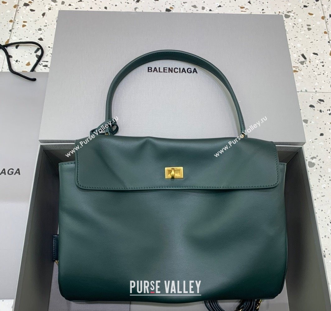 Balenciaga Rodeo Medium Handbag in smooth calfskin Peacock Green/Gold 2024 78972 (JM-250408106)
