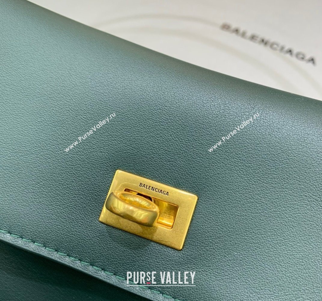 Balenciaga Rodeo Medium Handbag in smooth calfskin Peacock Green/Gold 2024 78972 (JM-250408106)