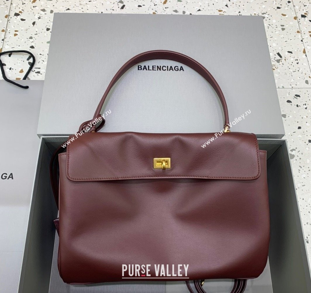 Balenciaga Rodeo Medium Handbag in smooth calfskin Burgundy/Gold 2024 78972 (JM-250408109)