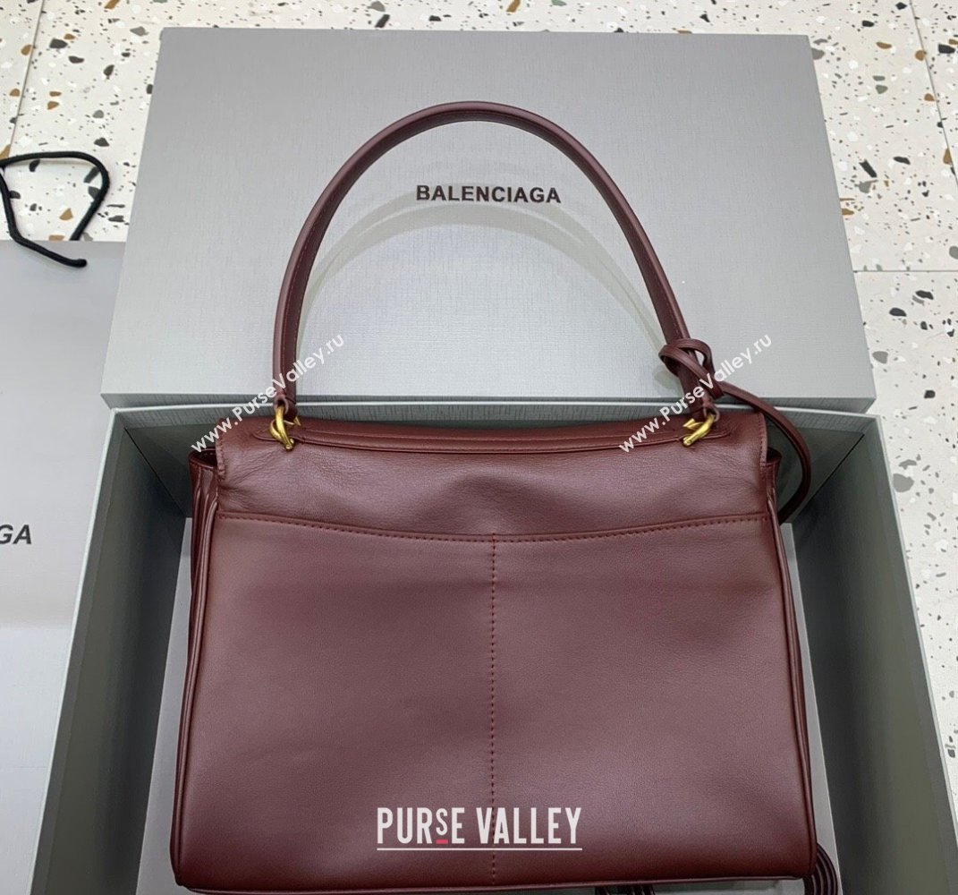 Balenciaga Rodeo Medium Handbag in smooth calfskin Burgundy/Gold 2024 78972 (JM-250408109)