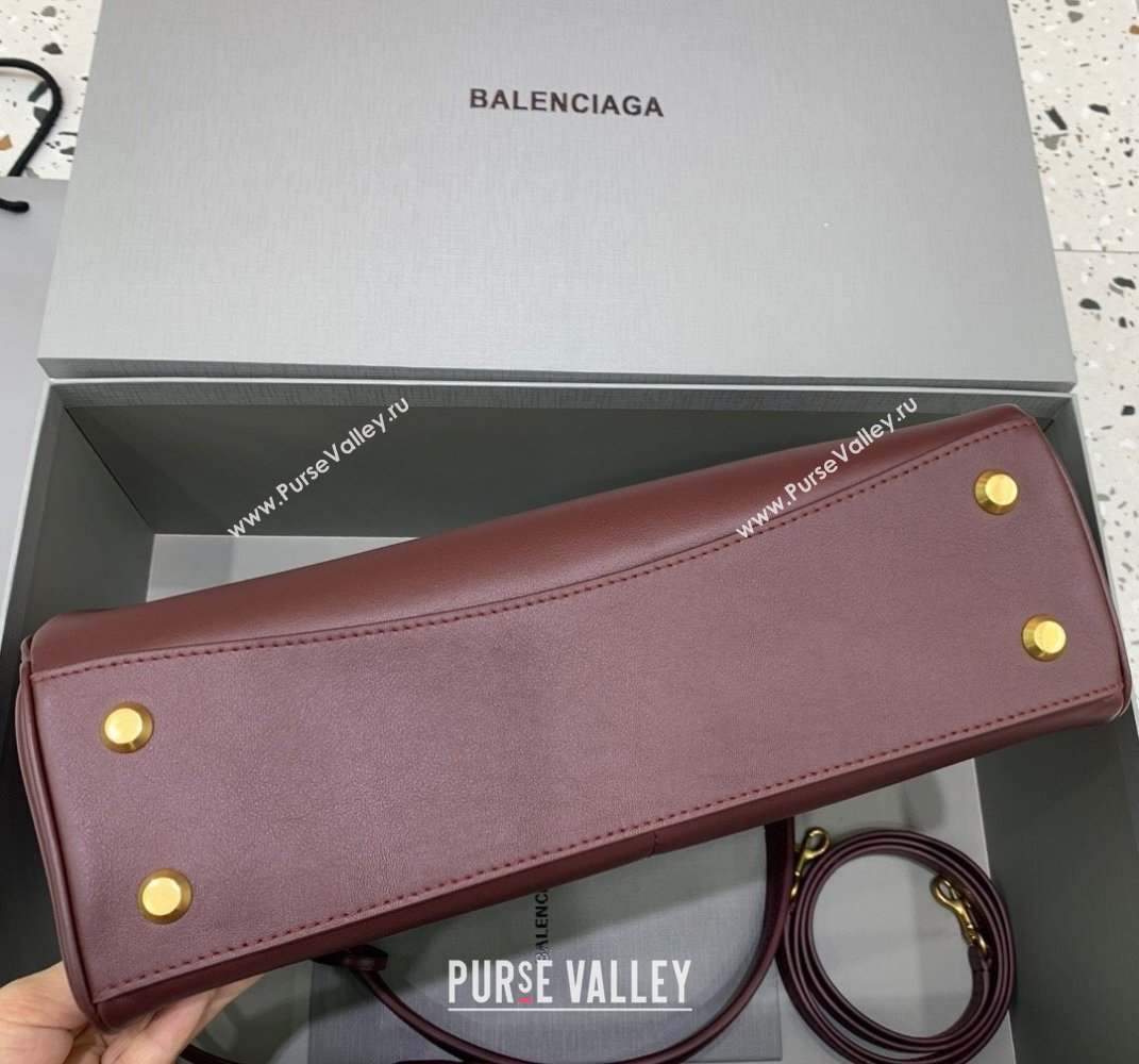 Balenciaga Rodeo Medium Handbag in smooth calfskin Burgundy/Gold 2024 78972 (JM-250408109)
