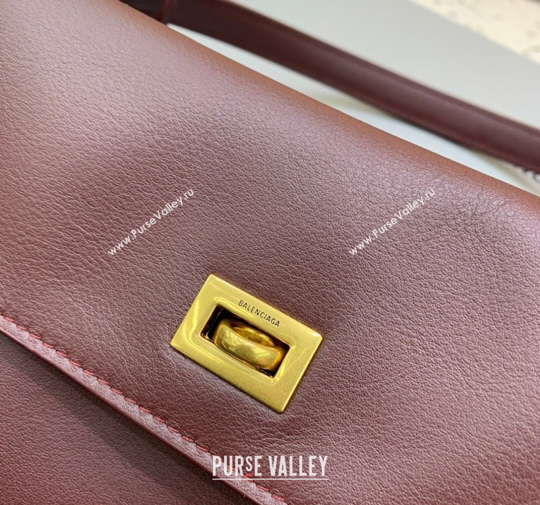 Balenciaga Rodeo Medium Handbag in smooth calfskin Burgundy/Gold 2024 78972 (JM-250408109)