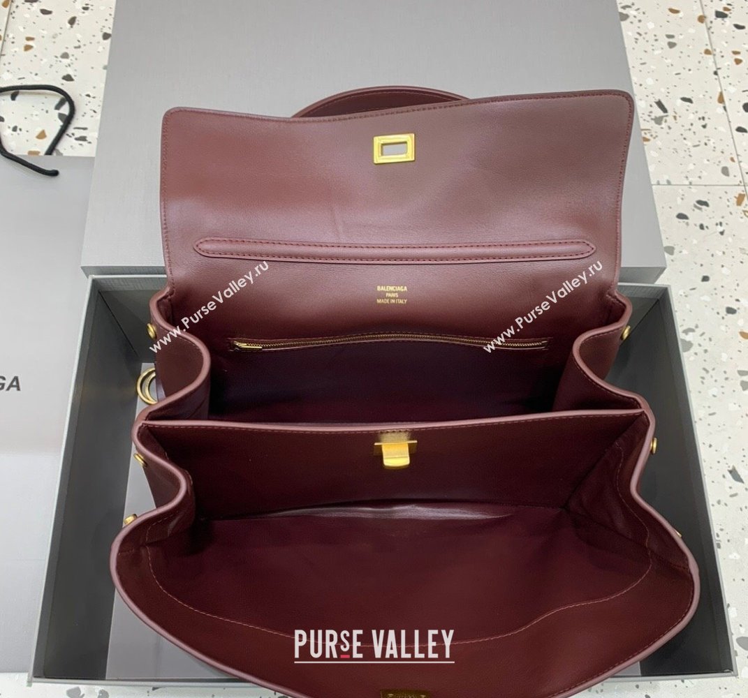 Balenciaga Rodeo Medium Handbag in smooth calfskin Burgundy/Gold 2024 78972 (JM-250408109)