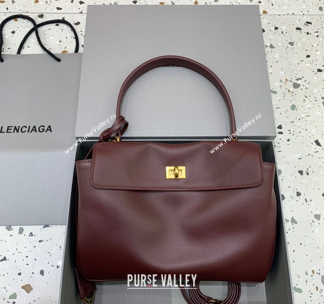 Balenciaga Rodeo Small Handbag in smooth calfskin Burgundy/Gold 2024 78972 (JM-250408110)