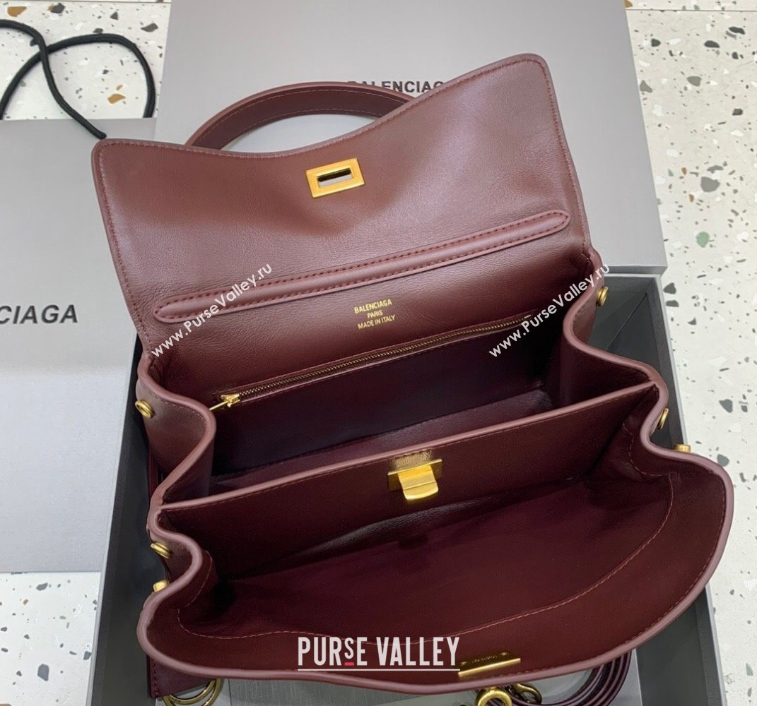 Balenciaga Rodeo Small Handbag in smooth calfskin Burgundy/Gold 2024 78972 (JM-250408110)