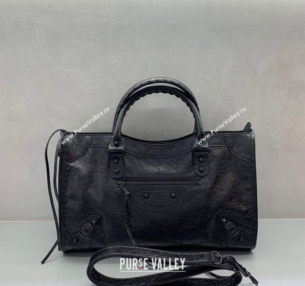 Balenciaga Le City Medium Bag in Arena Storico lambskin All Black 2025 (JM-250409008)