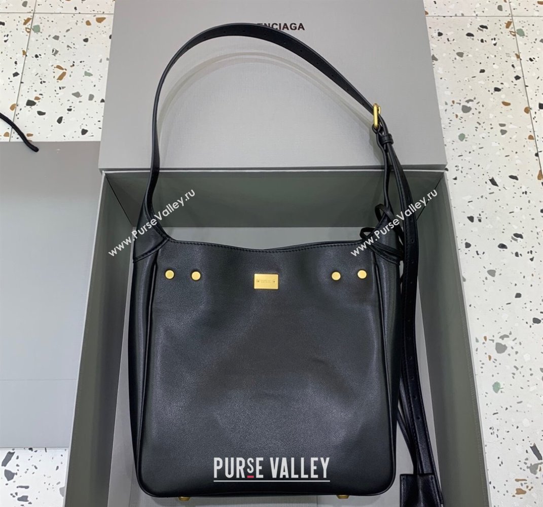 Balenciaga Bel Air Small Hobo Bag in black smooth calfskin, aged-gold hardware 2025 (JM-250408078)
