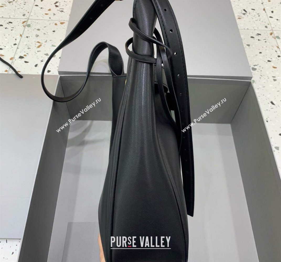 Balenciaga Bel Air Small Hobo Bag in black smooth calfskin, aged-gold hardware 2025 (JM-250408078)