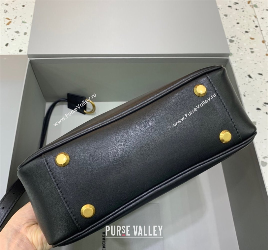 Balenciaga Bel Air Small Hobo Bag in black smooth calfskin, aged-gold hardware 2025 (JM-250408078)