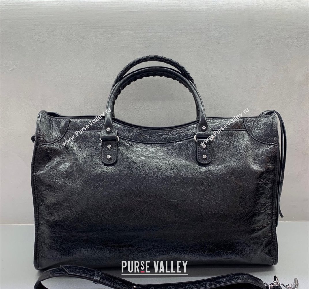 Balenciaga Le City Large Bag in Black Arena Storico lambskin, shiny silver hardware 2025 (JM-250409011)