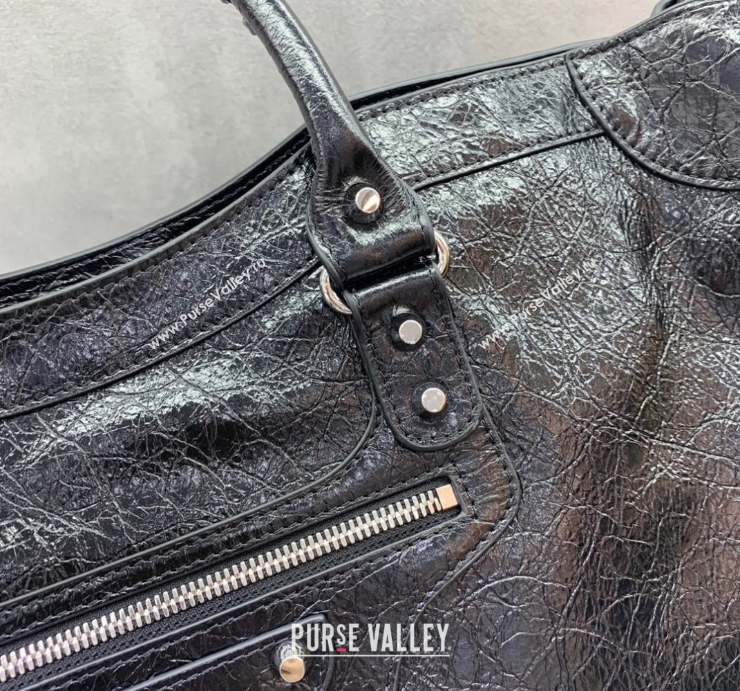 Balenciaga Le City Large Bag in Black Arena Storico lambskin, shiny silver hardware 2025 (JM-250409011)