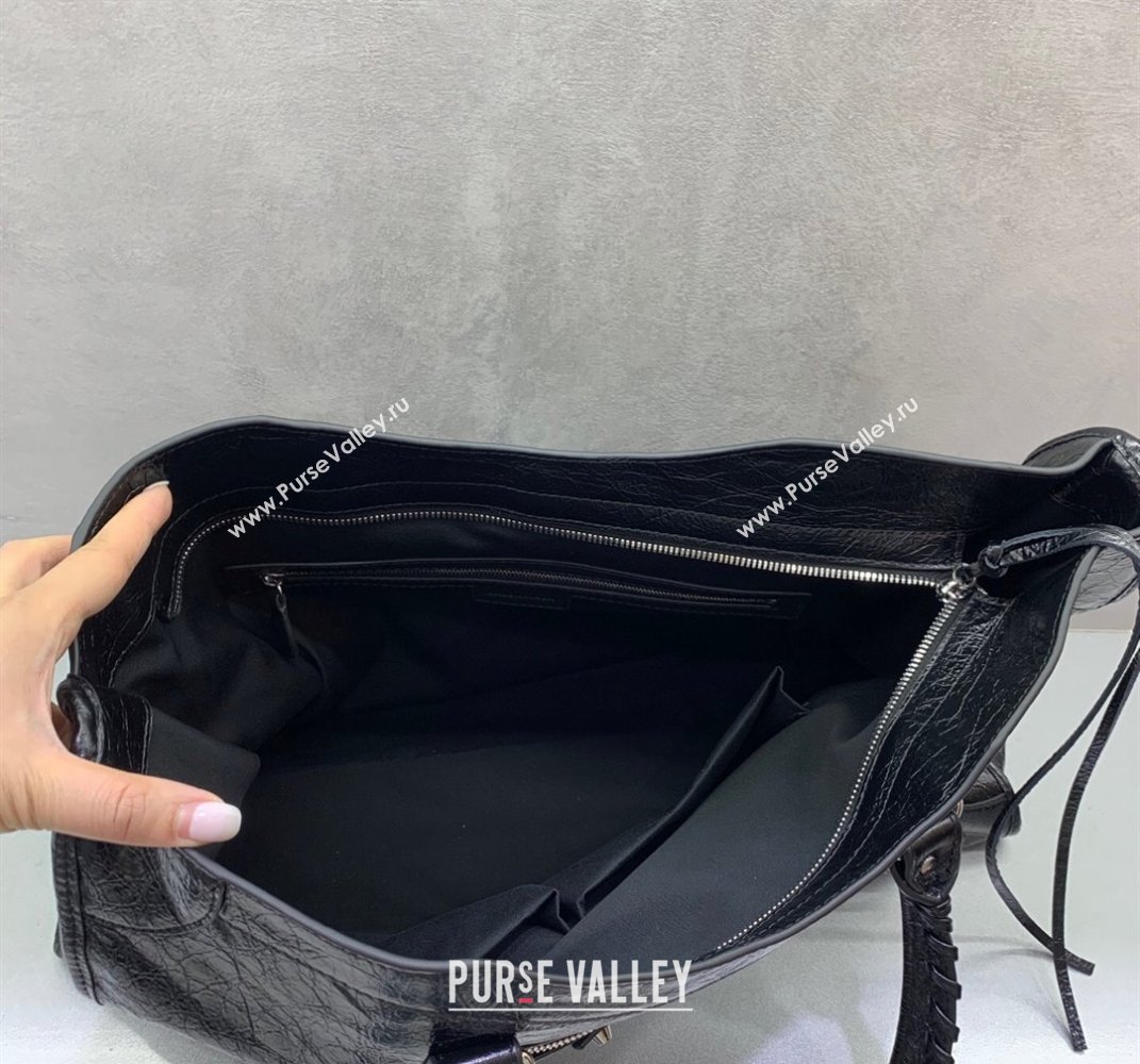 Balenciaga Le City Large Bag in Black Arena Storico lambskin, shiny silver hardware 2025 (JM-250409011)