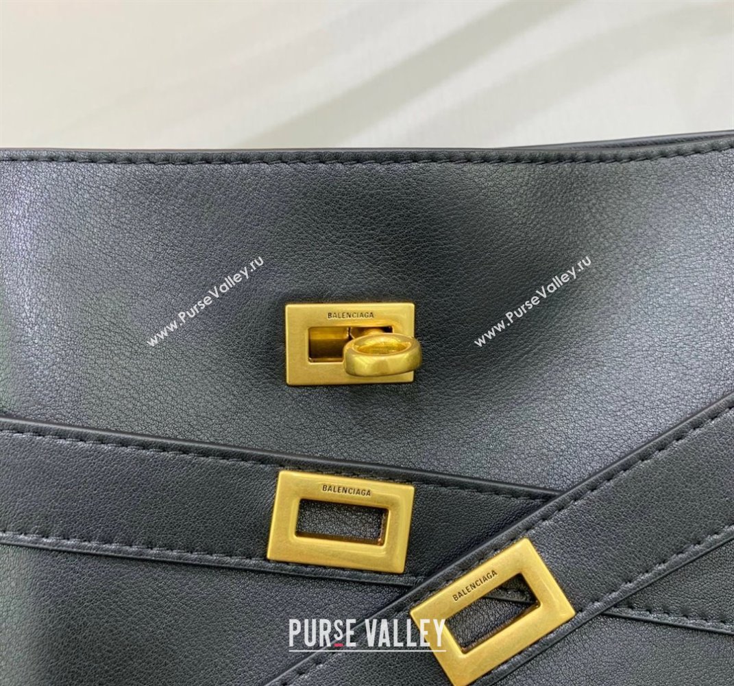 Balenciaga Bel Air Small Hobo Bag in black smooth calfskin, aged-gold hardware 2025 (JM-250408078)