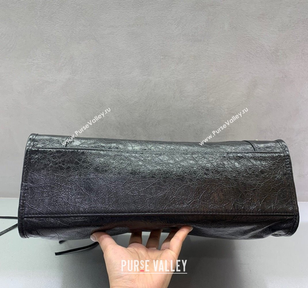 Balenciaga Le City Medium Bag in Black Arena Storico lambskin, shiny silver hardware 2025 (JM-250409012)