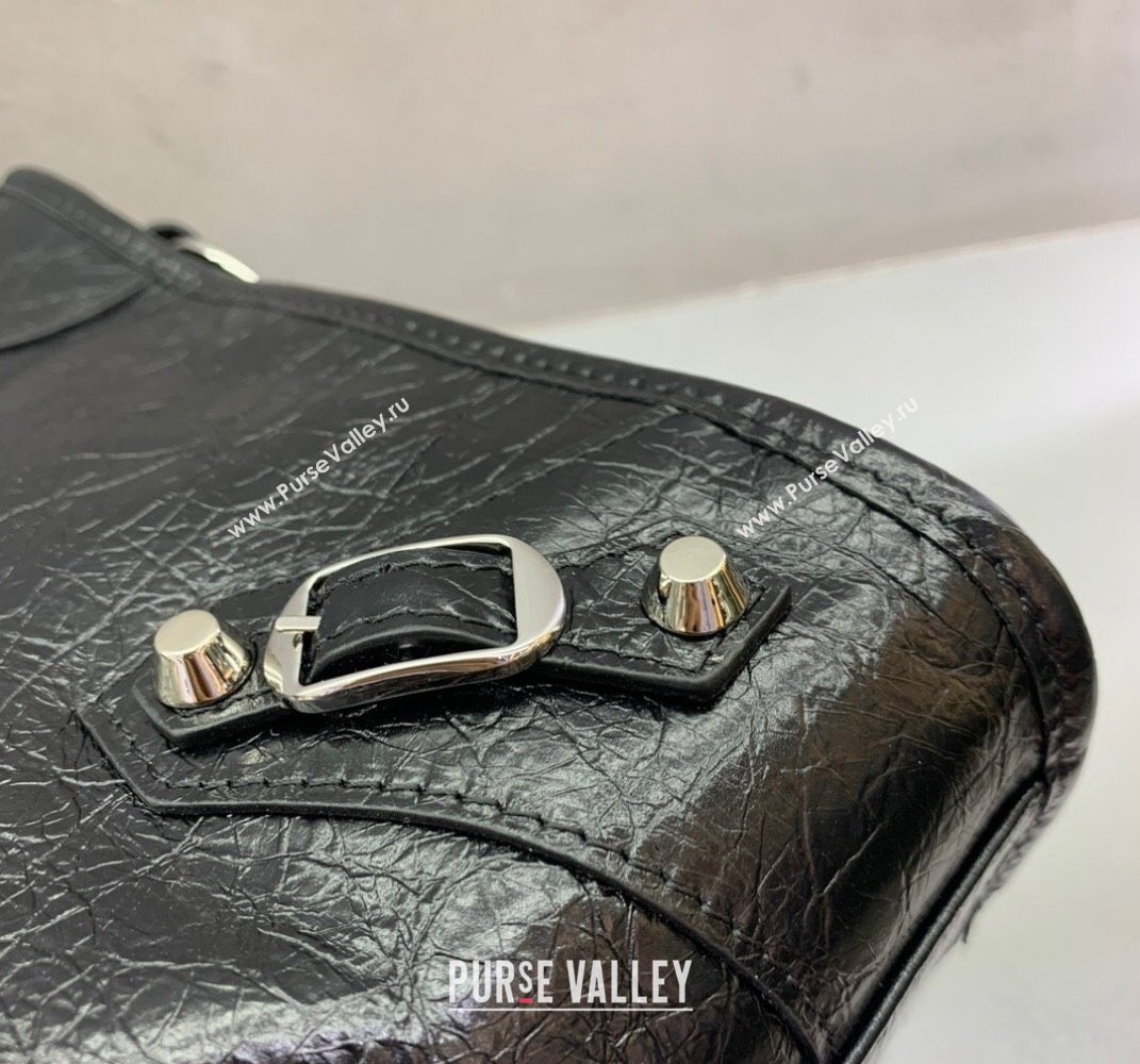 Balenciaga Le City Medium Bag in Black Arena Storico lambskin, shiny silver hardware 2025 (JM-250409012)