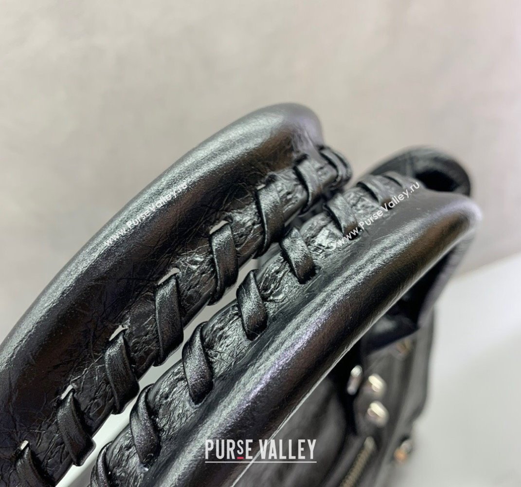 Balenciaga Le City Medium Bag in Black Arena Storico lambskin, shiny silver hardware 2025 (JM-250409012)