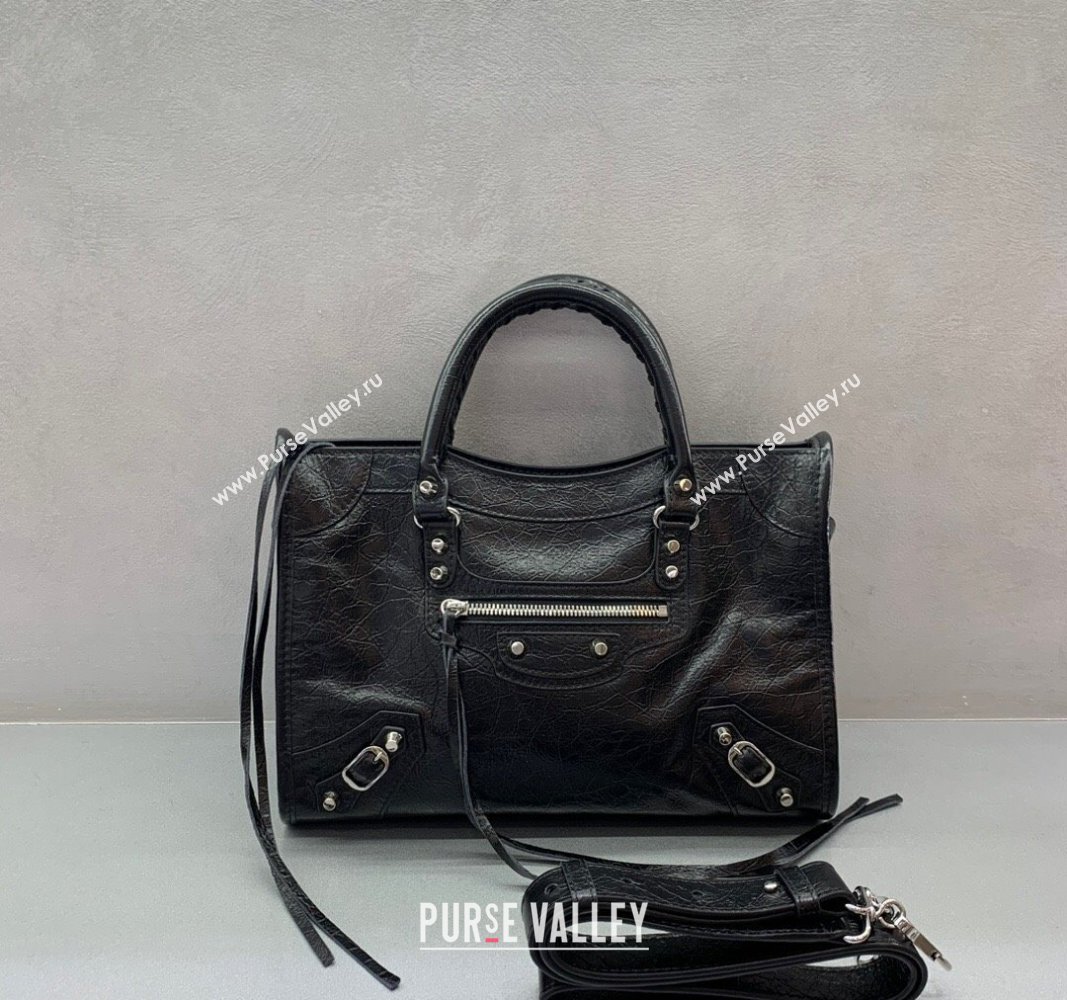 Balenciaga Le City Small Bag in Black Arena Storico lambskin, shiny silver hardware 2025 (JM-250409013)