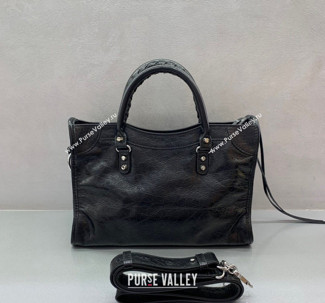 Balenciaga Le City Small Bag in Black Arena Storico lambskin, shiny silver hardware 2025 (JM-250409013)