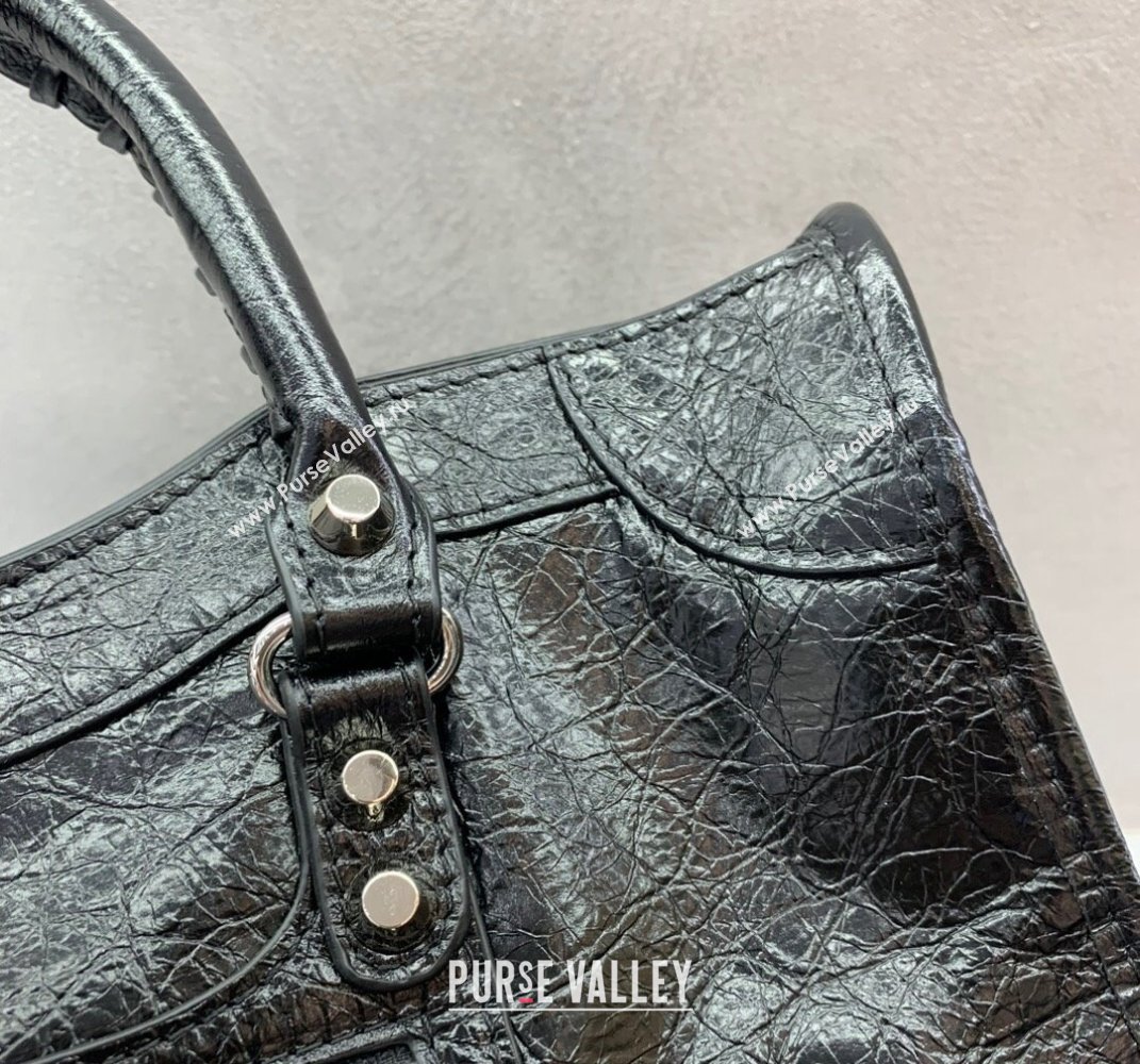 Balenciaga Le City Small Bag in Black Arena Storico lambskin, shiny silver hardware 2025 (JM-250409013)