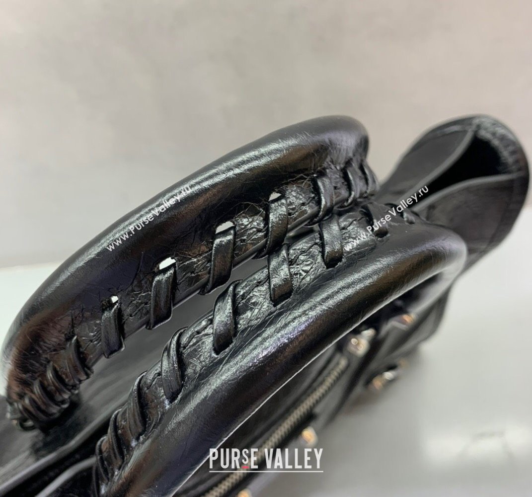 Balenciaga Le City Small Bag in Black Arena Storico lambskin, shiny silver hardware 2025 (JM-250409013)
