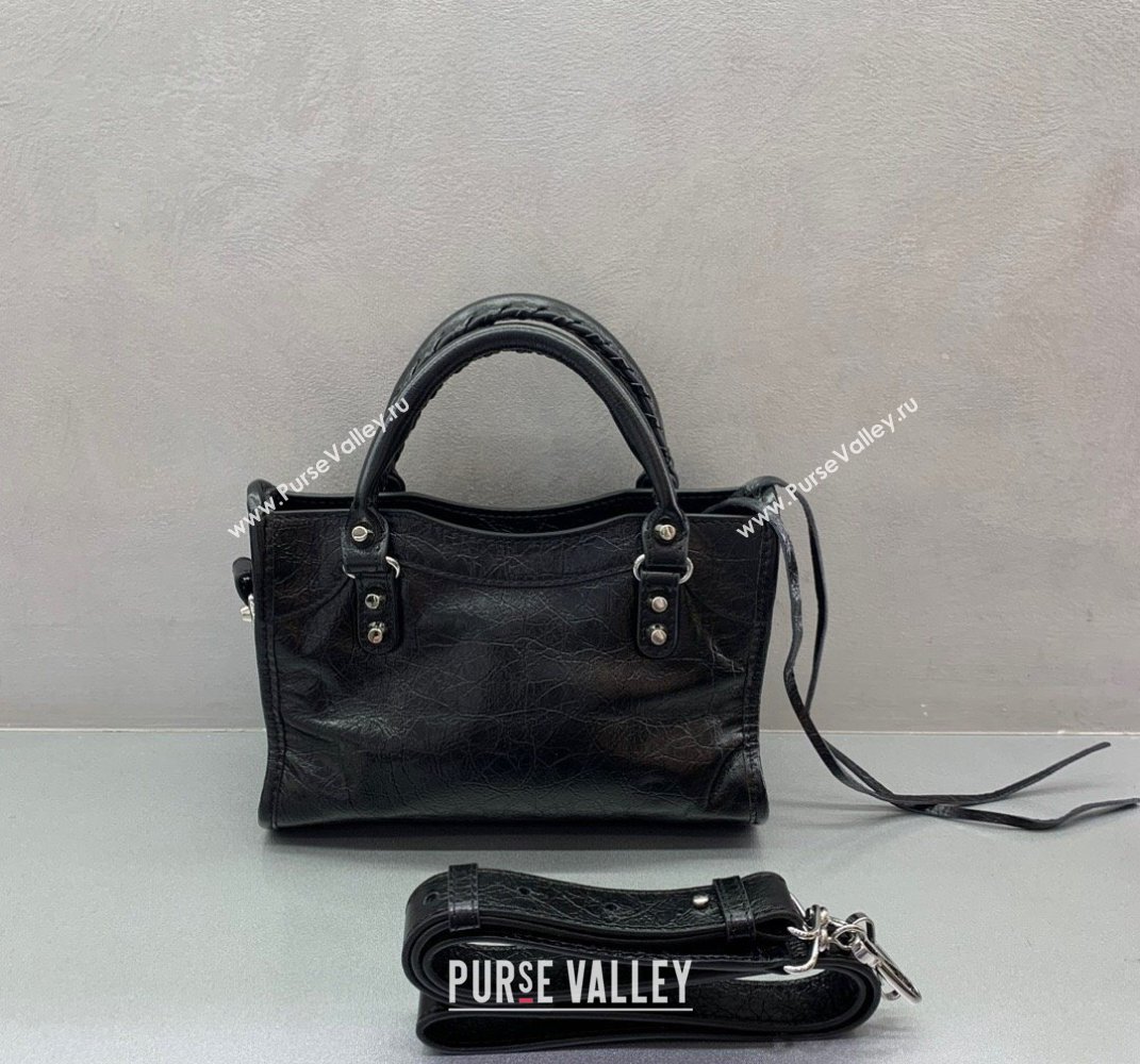 Balenciaga Le City Mini Bag in Black Arena Storico lambskin, shiny silver hardware 2025 (JM-250409014)
