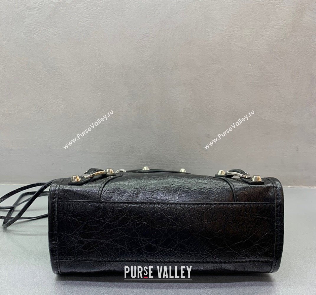 Balenciaga Le City Mini Bag in Black Arena Storico lambskin, shiny silver hardware 2025 (JM-250409014)