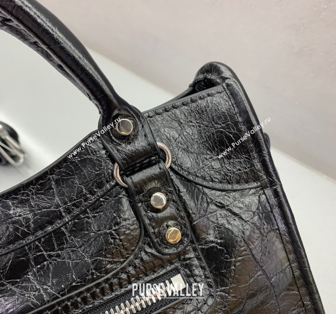 Balenciaga Le City Mini Bag in Black Arena Storico lambskin, shiny silver hardware 2025 (JM-250409014)