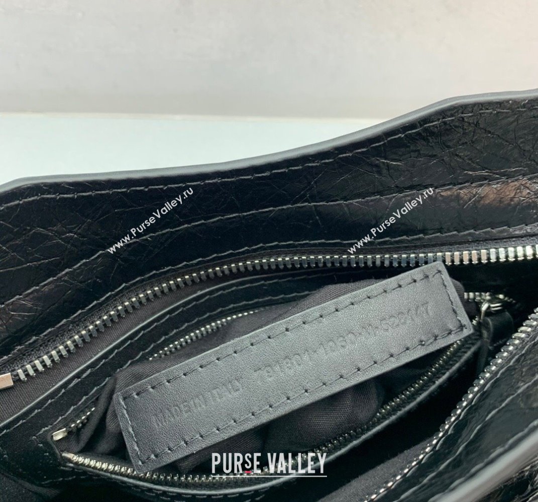 Balenciaga Le City Mini Bag in Black Arena Storico lambskin, shiny silver hardware 2025 (JM-250409014)