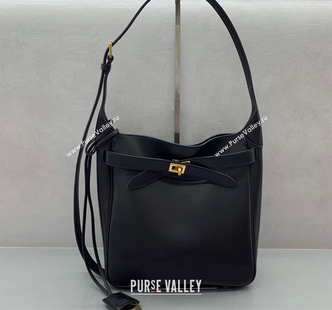 Balenciaga Bel Air Small Hobo Bag in black smooth calfskin, aged-gold hardware 2025 (JM-250408078)