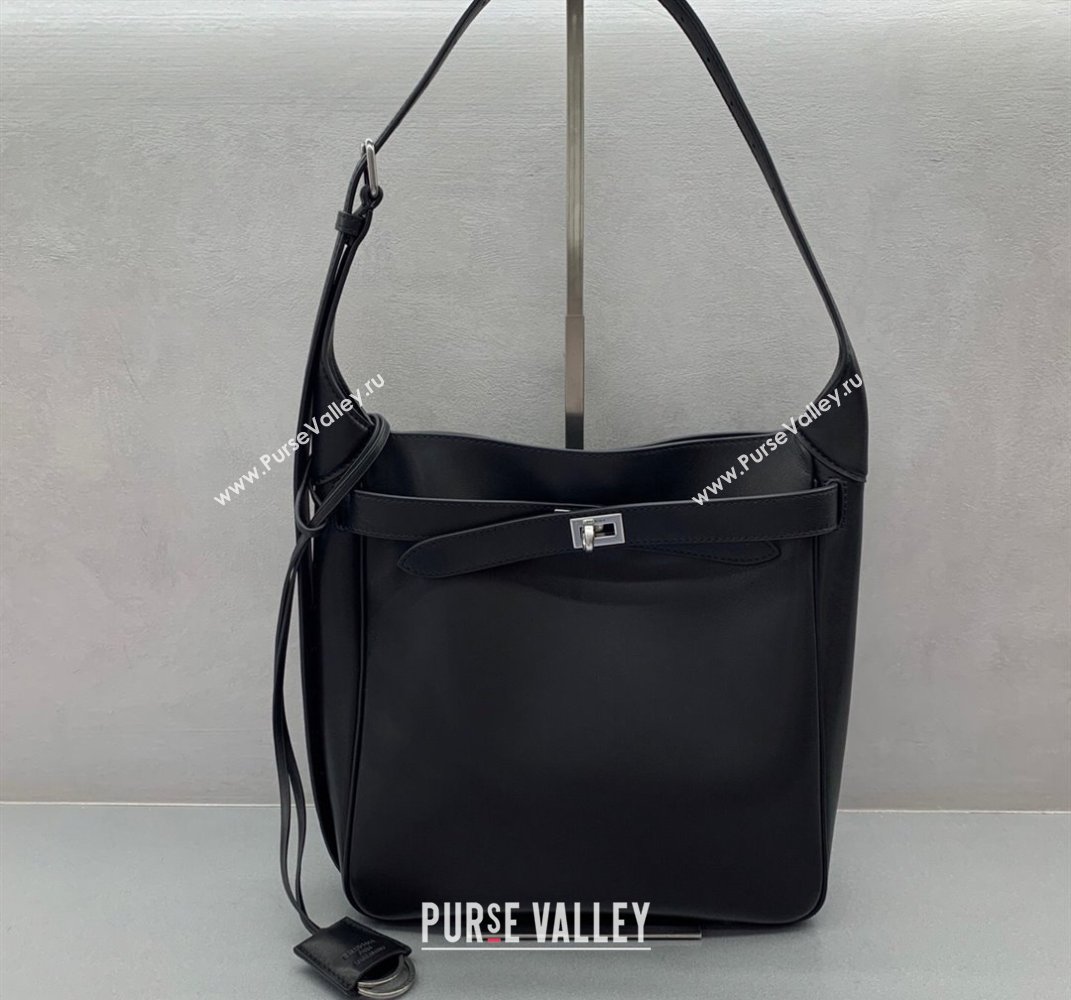 Balenciaga Bel Air Small Hobo Bag in black smooth calfskin, aged-silver hardware 2025 (JM-250408079)