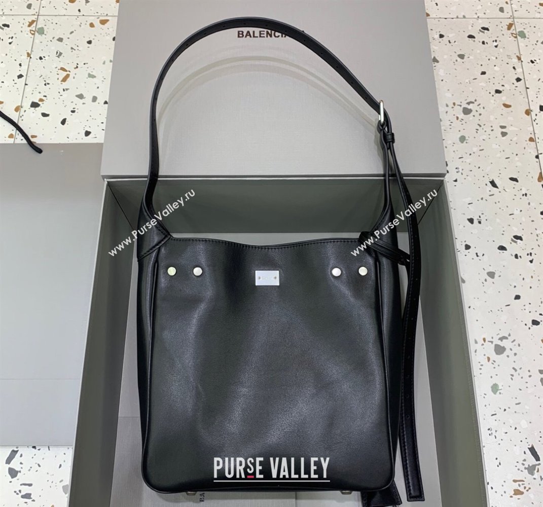 Balenciaga Bel Air Small Hobo Bag in black smooth calfskin, aged-silver hardware 2025 (JM-250408079)