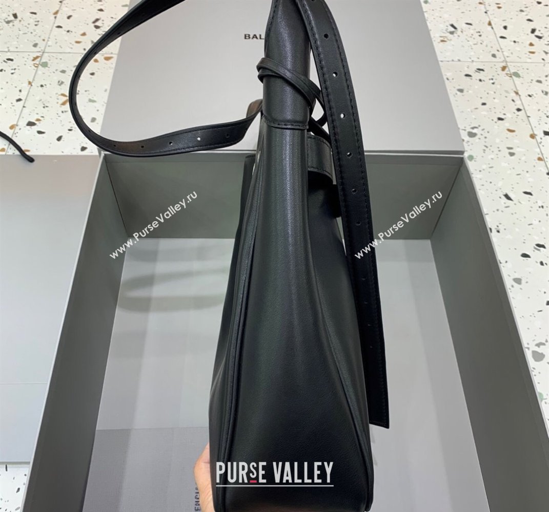 Balenciaga Bel Air Small Hobo Bag in black smooth calfskin, aged-silver hardware 2025 (JM-250408079)