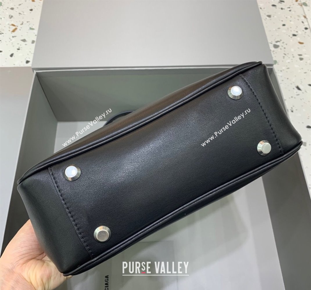 Balenciaga Bel Air Small Hobo Bag in black smooth calfskin, aged-silver hardware 2025 (JM-250408079)
