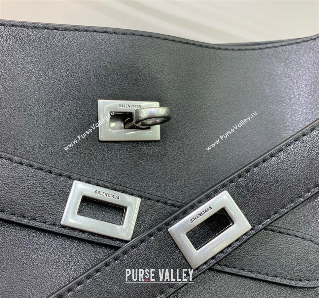 Balenciaga Bel Air Small Hobo Bag in black smooth calfskin, aged-silver hardware 2025 (JM-250408079)