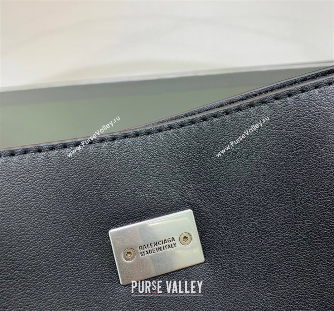 Balenciaga Bel Air Small Hobo Bag in black smooth calfskin, aged-silver hardware 2025 (JM-250408079)