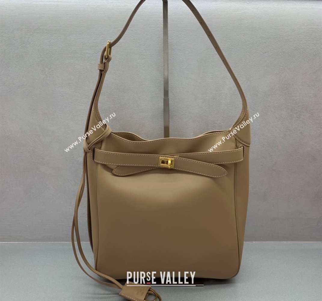 Balenciaga Bel Air Small Hobo Bag in latte beige smooth calfskin, aged-gold hardware 2025 (JM-250408080)