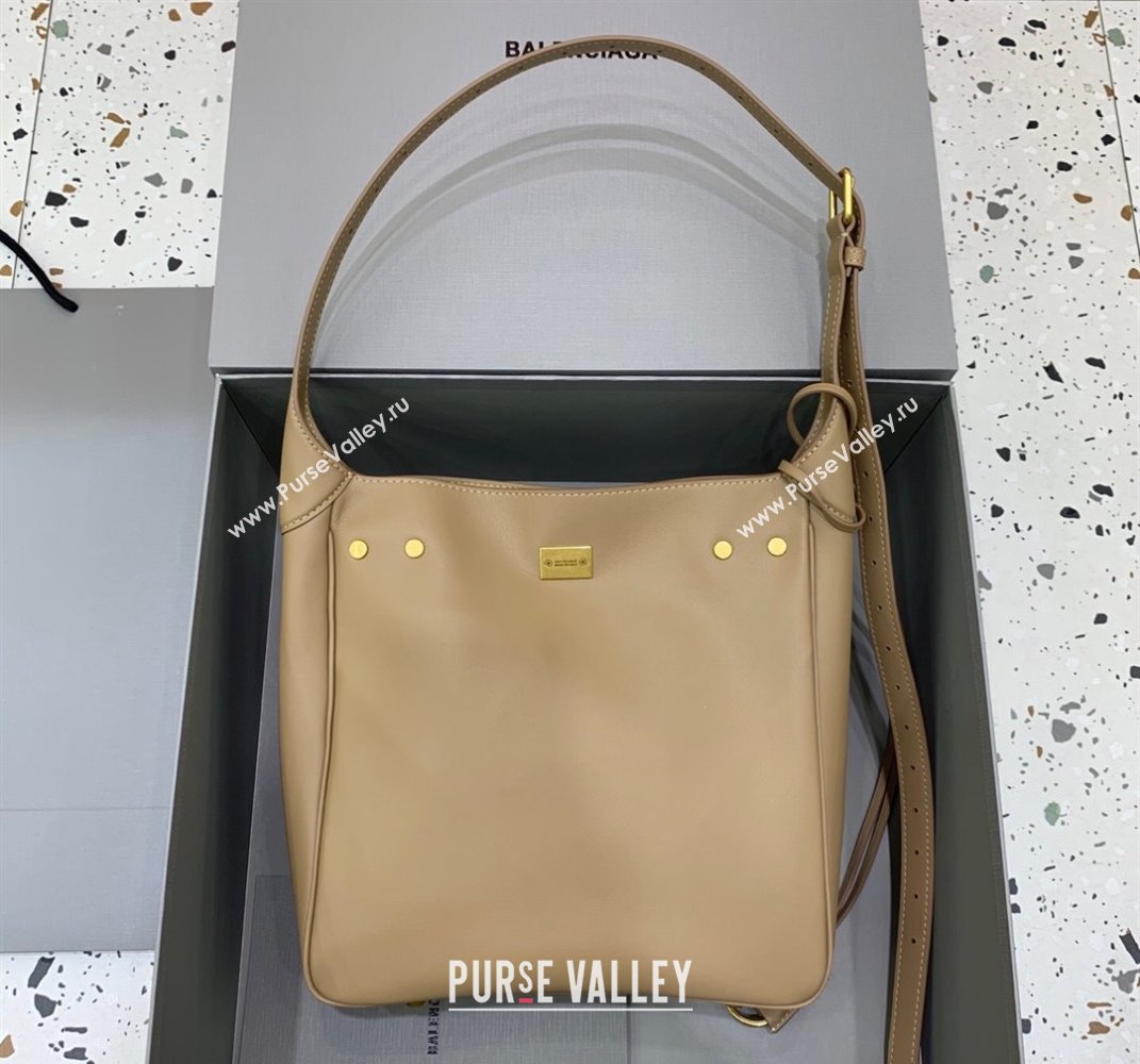 Balenciaga Bel Air Small Hobo Bag in latte beige smooth calfskin, aged-gold hardware 2025 (JM-250408080)