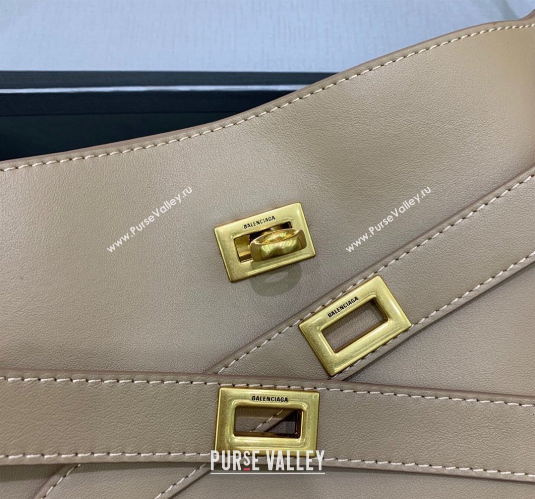 Balenciaga Bel Air Small Hobo Bag in latte beige smooth calfskin, aged-gold hardware 2025 (JM-250408080)