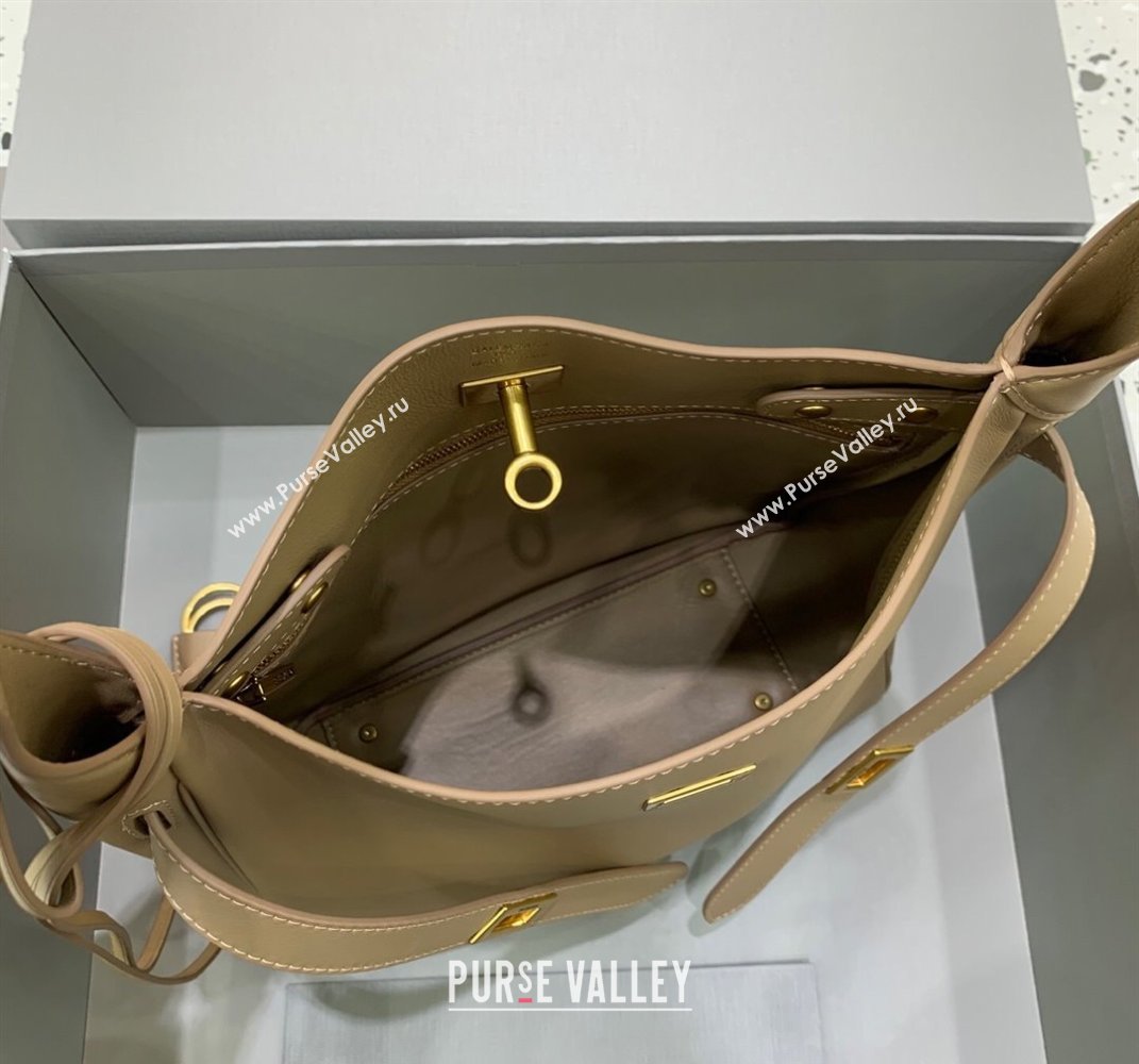 Balenciaga Bel Air Small Hobo Bag in latte beige smooth calfskin, aged-gold hardware 2025 (JM-250408080)