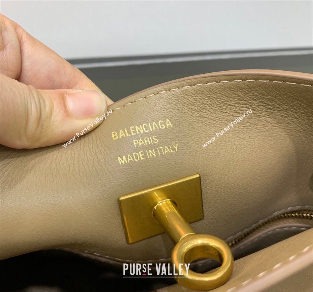 Balenciaga Bel Air Small Hobo Bag in latte beige smooth calfskin, aged-gold hardware 2025 (JM-250408080)