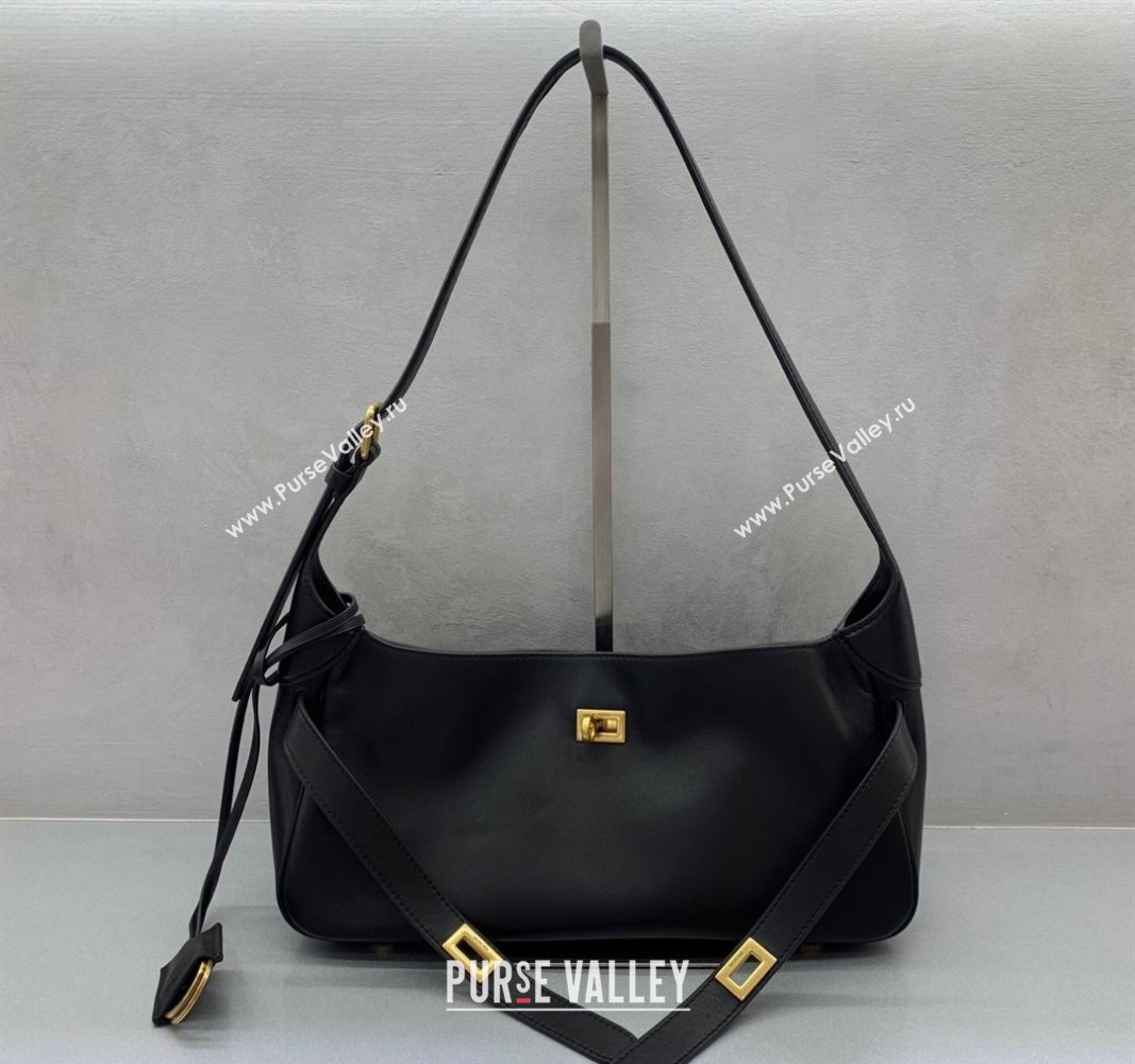 Balenciaga Bel Air Small Hobo Shoulder Bag in black smooth calfskin, aged-gold hardware 2025 (JM-250408084)