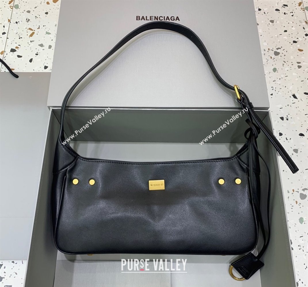 Balenciaga Bel Air Small Hobo Shoulder Bag in black smooth calfskin, aged-gold hardware 2025 (JM-250408084)