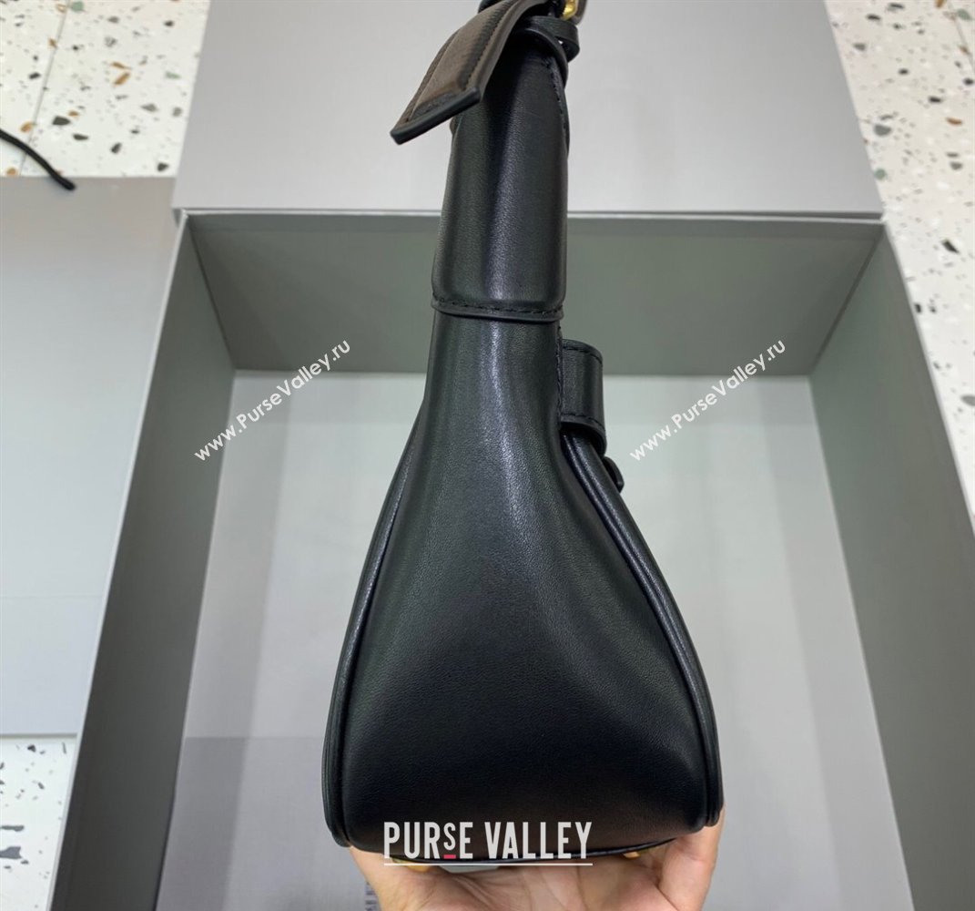 Balenciaga Bel Air Small Hobo Shoulder Bag in black smooth calfskin, aged-gold hardware 2025 (JM-250408084)