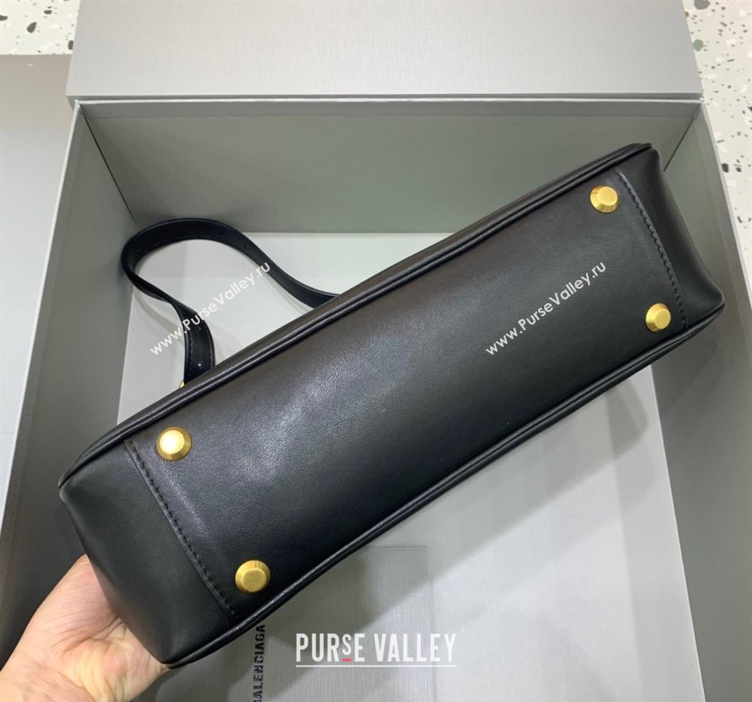 Balenciaga Bel Air Small Hobo Shoulder Bag in black smooth calfskin, aged-gold hardware 2025 (JM-250408084)