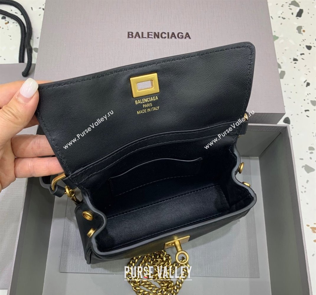 Balenciaga Rodeo Nano Bag With Chain in black smooth calfskin, aged-gold hardware 2025 (JM-250408082)