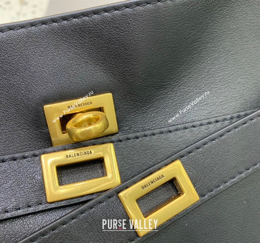 Balenciaga Bel Air Small Hobo Shoulder Bag in black smooth calfskin, aged-gold hardware 2025 (JM-250408084)