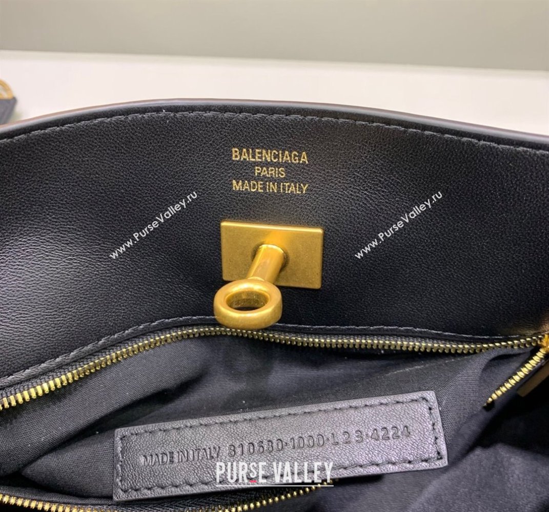 Balenciaga Bel Air Small Hobo Shoulder Bag in black smooth calfskin, aged-gold hardware 2025 (JM-250408084)